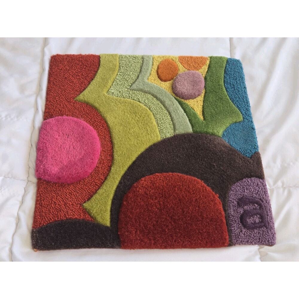 Angela Adams Garden Sample Square New Zealand Wool Mini Rug Retro Purple Boho